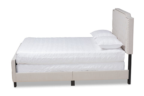 Baxton Studio Marion Modern Transitional Beige Fabric Upholstered Button Tufted King Size Panel Bed