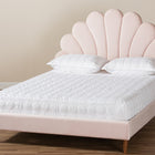 Baxton Studio Odille Modern Glam Light Pink Velvet Upholstered Walnut Brown Finished Wood Queen Size Seashell Shaped Platform Bed