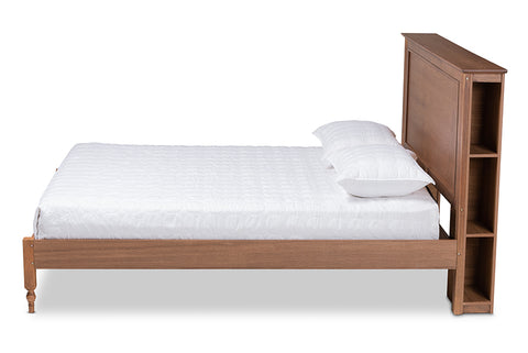 Baxton Studio Danielle Traditional and Transitional Rustic Ash Walnut Brown Finished Wood Full Size Platform Storage Bed with Built-In Shelves