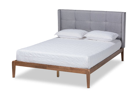 Baxton Studio Edmond Modern and Contemporary Grey Fabric Upholstered and Ash Walnut Brown Finished Wood Full Size Platform Bed