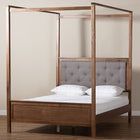 Baxton Studio Natasha Modern and Contemporary Grey Fabric Upholstered and Walnut Brown Finished Wood Queen Size Platform Canopy Bed