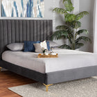 Baxton Studio Serrano Contemporary Glam and Luxe Grey Velvet Fabric Upholstered and Gold Metal Queen Size Platform Bed