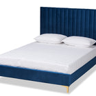 Baxton Studio Serrano Contemporary Glam and Luxe Navy Blue Velvet Fabric Upholstered and Gold Metal Queen Size Platform Bed