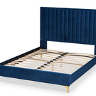 Baxton Studio Serrano Contemporary Glam and Luxe Navy Blue Velvet Fabric Upholstered and Gold Metal Queen Size Platform Bed