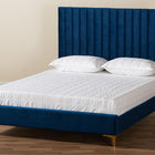 Baxton Studio Serrano Contemporary Glam and Luxe Navy Blue Velvet Fabric Upholstered and Gold Metal Queen Size Platform Bed