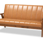 Baxton Studio Nikko Mid-century Modern Tan Faux Leather Upholstered and Walnut Brown finished Wood Sofa