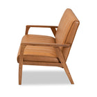 Baxton Studio Nikko Mid-century Modern Tan Faux Leather Upholstered and Walnut Brown finished Wood Sofa