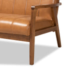 Baxton Studio Nikko Mid-century Modern Tan Faux Leather Upholstered and Walnut Brown finished Wood Sofa