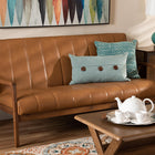 Baxton Studio Nikko Mid-century Modern Tan Faux Leather Upholstered and Walnut Brown finished Wood Sofa