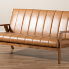 Baxton Studio Nikko Mid-century Modern Tan Faux Leather Upholstered and Walnut Brown finished Wood Sofa