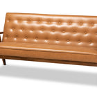 Baxton Studio Sorrento Mid-Century Modern Tan Faux Leather Upholstered and Walnut Brown Finished Wood Sofa