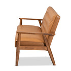 Baxton Studio Sorrento Mid-Century Modern Tan Faux Leather Upholstered and Walnut Brown Finished Wood Sofa