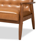 Baxton Studio Sorrento Mid-Century Modern Tan Faux Leather Upholstered and Walnut Brown Finished Wood Sofa
