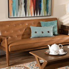 Baxton Studio Sorrento Mid-Century Modern Tan Faux Leather Upholstered and Walnut Brown Finished Wood Sofa