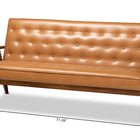 Baxton Studio Sorrento Mid-Century Modern Tan Faux Leather Upholstered and Walnut Brown Finished Wood Sofa