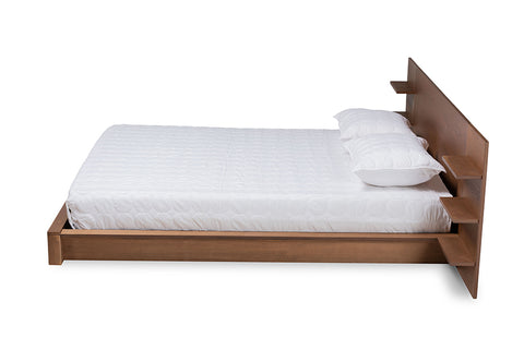 Baxton Studio Elina Modern and Contemporary Walnut Brown Finished Wood Queen Size Platform Storage Bed with Shelves