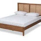 Baxton Studio Redmond Mid-Century Modern Walnut Brown Finished Wood and Synthetic Rattan Full Size Platform Bed