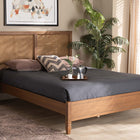 Baxton Studio Redmond Mid-Century Modern Walnut Brown Finished Wood and Synthetic Rattan Full Size Platform Bed