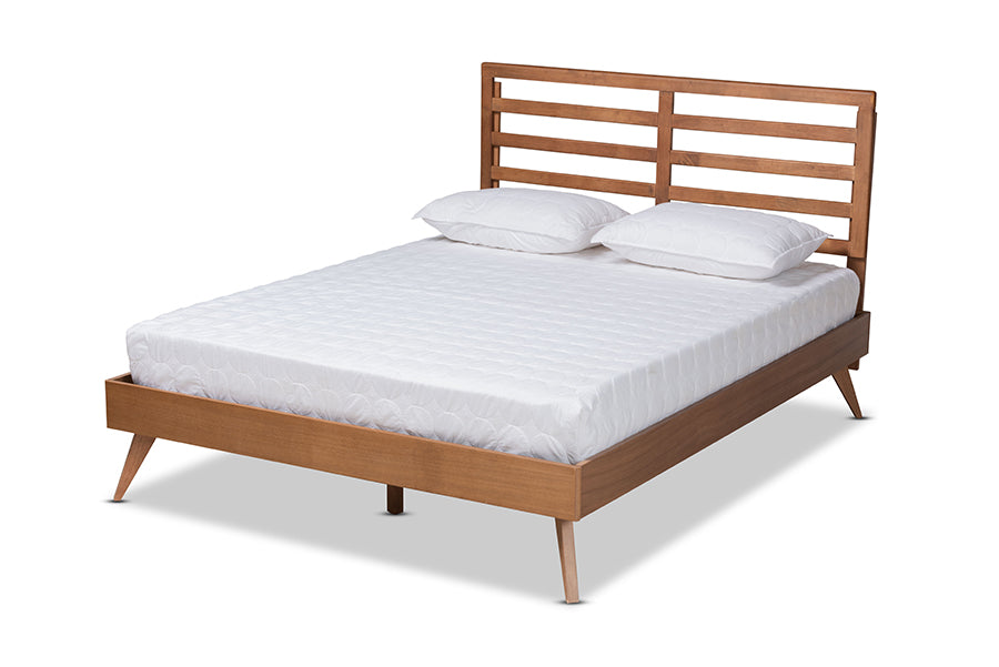 Baxton Studio Shiro Mid-Century Modern Ash Walnut Finished Wood Queen Size Platform Bed