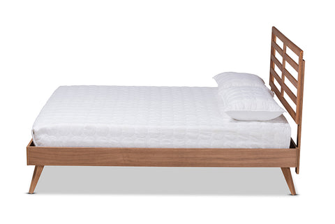 Baxton Studio Shiro Mid-Century Modern Ash Walnut Finished Wood Queen Size Platform Bed
