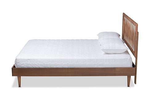 Baxton Studio Sora Mid-Century Modern Ash Walnut Finished Wood Queen Size Platform Bed