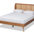 Baxton Studio Asami Mid-Century Modern Walnut Brown Finished Wood and Synthetic Rattan Queen Size Platform Bed