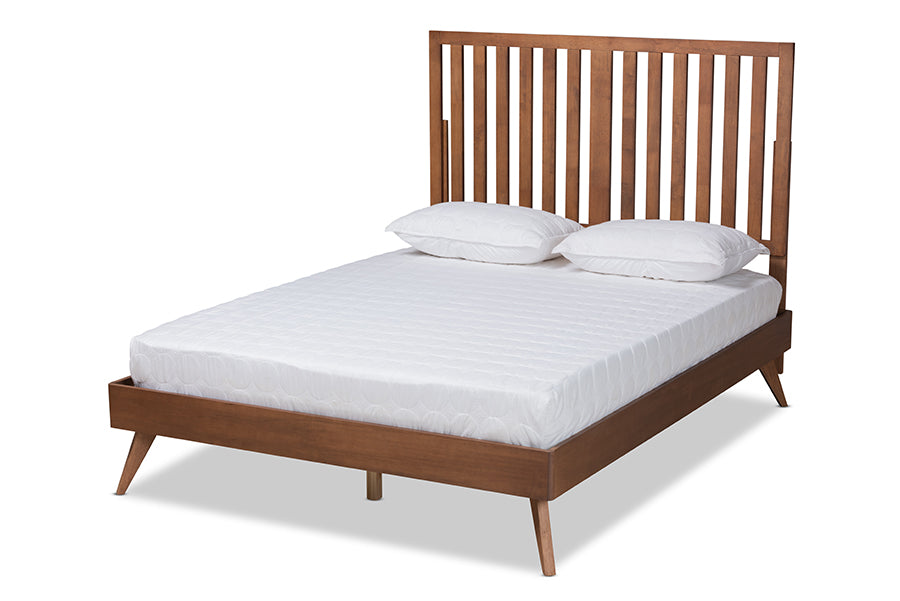 Baxton Studio Saki Mid-Century Modern Walnut Brown Finished Wood Full Size Platform Bed