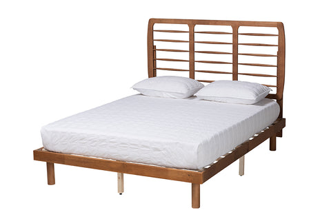 Baxton Studio Petra Mid-Century Modern Ash Walnut Finished Wood Full Size Platform Bed