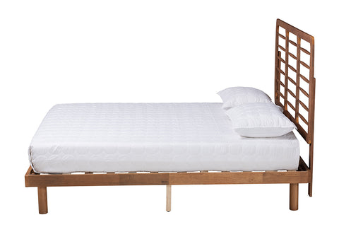 Baxton Studio Petra Mid-Century Modern Ash Walnut Finished Wood Queen Size Platform Bed