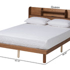Baxton Studio Harper Mid-Century Modern Transitional Walnut Brown Finished Wood Queen Size Platform Bed with Charging Station