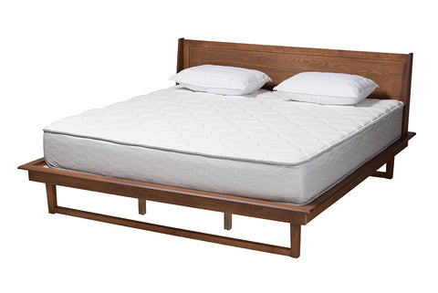 Baxton Studio Macayle Mid-Century Modern Ash Walnut Finished Wood King Size Platform Bed