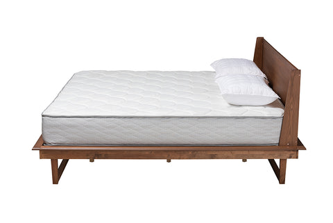 Baxton Studio Macayle Mid-Century Modern Ash Walnut Finished Wood Queen Size Platform Bed