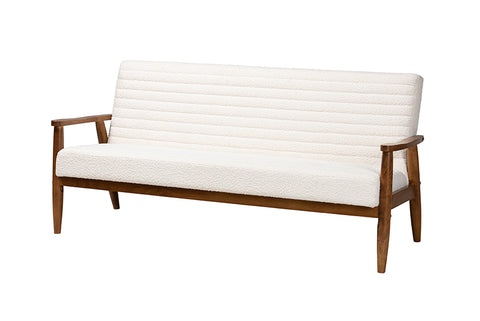 Baxton Studio Stratton Mid-Century Modern Cream Boucle Fabric and Walnut Brown Finished Wood Sofa