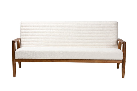 Baxton Studio Stratton Mid-Century Modern Cream Boucle Fabric and Walnut Brown Finished Wood Sofa