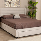Baxton Studio Braylon Mid-Century Modern Transitional Beige Fabric and Dark Brown Finished Wood Queen Size 3-Drawer Storage Platform Bed