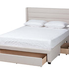 Baxton Studio Braylon Mid-Century Modern Transitional Beige Fabric and Dark Brown Finished Wood Queen Size 3-Drawer Storage Platform Bed