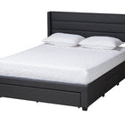 Baxton Studio Braylon Mid-Century Modern Transitional Charcoal Grey Fabric and Dark Brown Finished Wood Queen Size 3-Drawer Storage Platform Bed