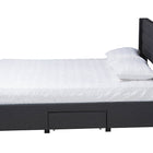 Baxton Studio Braylon Mid-Century Modern Transitional Charcoal Grey Fabric and Dark Brown Finished Wood Queen Size 3-Drawer Storage Platform Bed