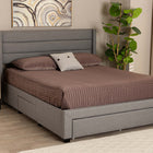 Baxton Studio Braylon Mid-Century Modern Transitional Light Grey Fabric and Dark Brown Finished Wood Queen Size 3-Drawer Storage Platform Bed