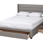 Baxton Studio Braylon Mid-Century Modern Transitional Light Grey Fabric and Dark Brown Finished Wood Full Size 3-Drawer Storage Platform Bed