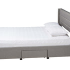 Baxton Studio Braylon Mid-Century Modern Transitional Light Grey Fabric and Dark Brown Finished Wood Queen Size 3-Drawer Storage Platform Bed
