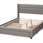 Baxton Studio Braylon Mid-Century Modern Transitional Light Grey Fabric and Dark Brown Finished Wood Queen Size 3-Drawer Storage Platform Bed
