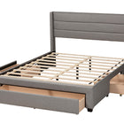 Baxton Studio Braylon Mid-Century Modern Transitional Light Grey Fabric and Dark Brown Finished Wood Full Size 3-Drawer Storage Platform Bed