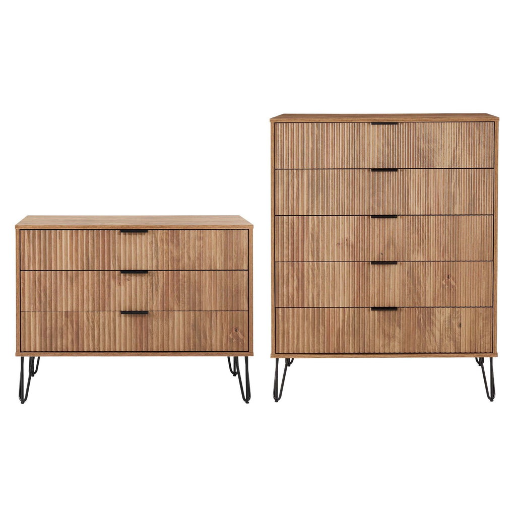 Manhattan Comfort2-Piece DUMBO Modern 5-Drawer Tall Dresser and DUMBO Modern 3-Drawer Standard Dresser in Golden Brown-Modern Room Deco