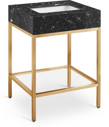 Meridian Furniture Marmo 24" Engineered Stone Top, Steel And Glass Base Vanity - Gold