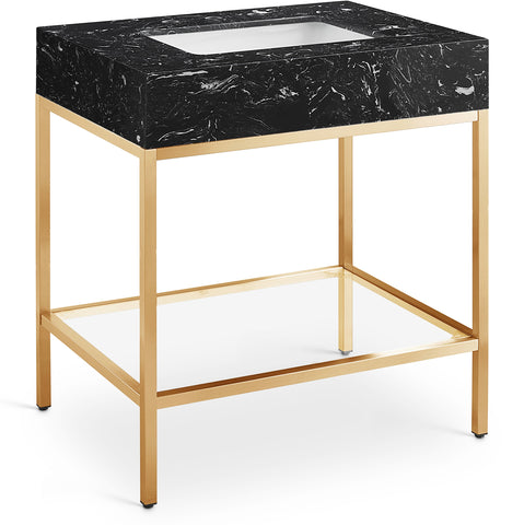Meridian Furniture Marmo 30" Engineered Stone Top, Steel And Glass Base Vanity - Gold