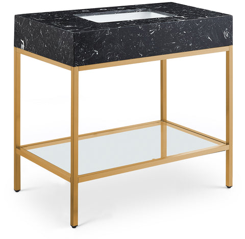 Meridian Furniture Marmo 36" Engineered Stone Top, Steel And Glass Base Vanity - Gold