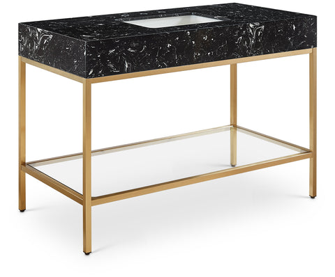 Meridian Furniture Marmo 48" Engineered Stone Top, Steel And Glass Base Vanity - Gold
