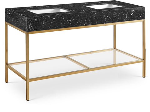 Meridian Furniture Marmo 60" Engineered Stone Top, Steel And Glass Base Vanity - Gold