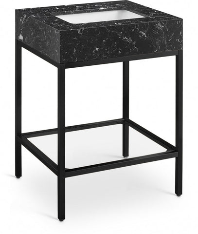 Meridian Furniture Marmo 24" Engineered Stone Top, Steel And Glass Base Vanity - Black